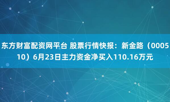 东方财富配资网平台 股票行情快报：新金路（000510）6月23日主力资金净买入110.16万元