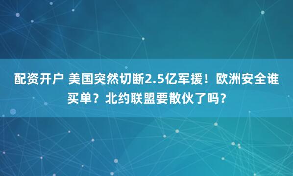 配资开户 美国突然切断2.5亿军援！欧洲安全谁买单？北约联盟要散伙了吗？